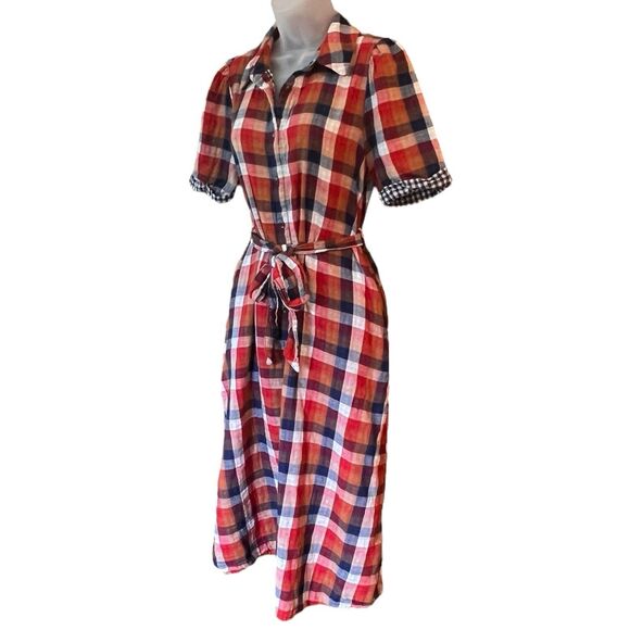 Jodifl Checkered Midi Shirt Dress w/Belt Sz Small Classic Academia Cottagecore - Picture 5 of 13